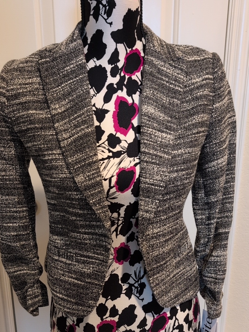 Amanda & Chelsea Black and White Tweed Open-Front Blazer Size XSP NWT